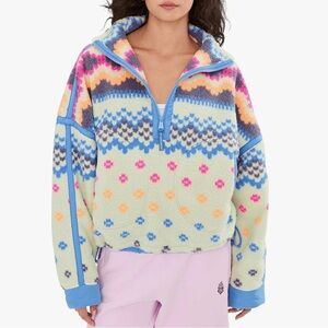 FP Movement Mountain High Printed Fleece 1/2 Zip Pullover Size L Fair Isle